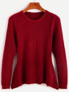 Romwe Burgundy Ribbed Peplum Sweater