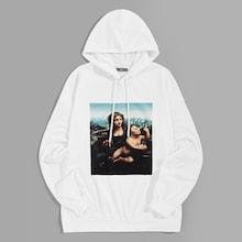 Romwe Guys Painting Print Drawstring Hoodie