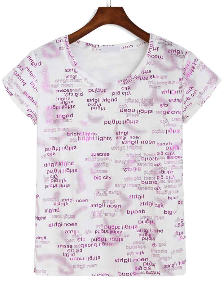 Romwe Letter Print Rose Red T-shirt