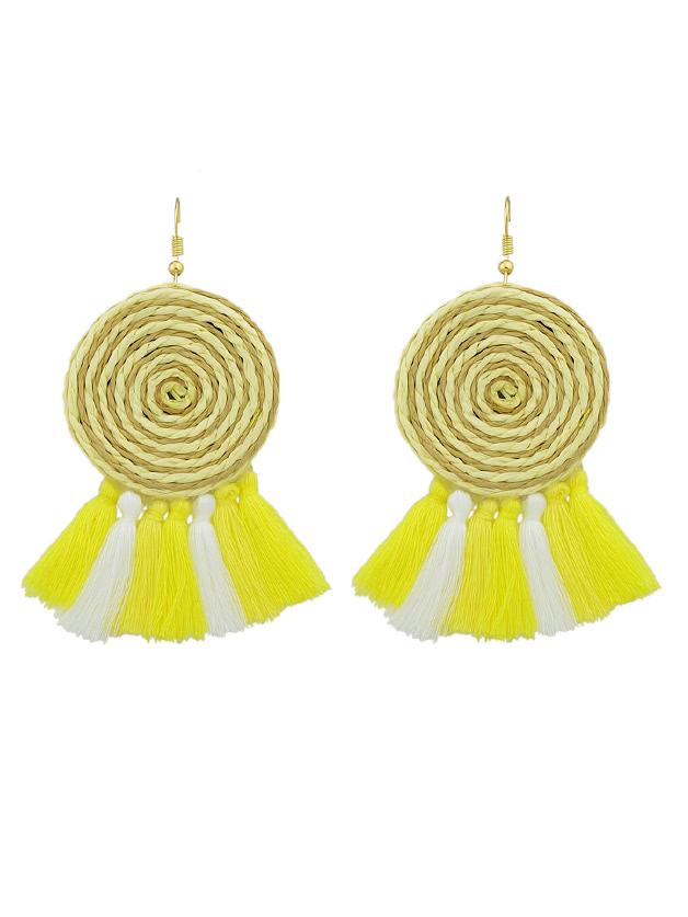 Romwe Yellow Candy Color Long Tassel Big Hanging Earrings