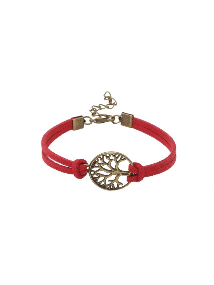 Romwe Filigree Charm Faux Suede Bracelet - Red