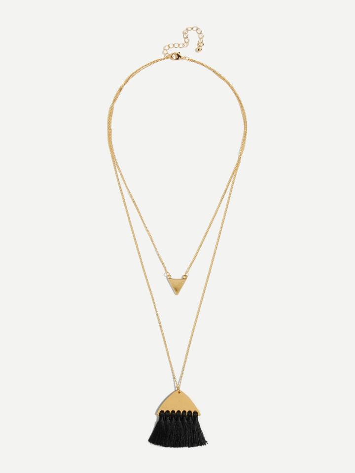 Romwe Tassel & Triangle Pendant Layered Necklace