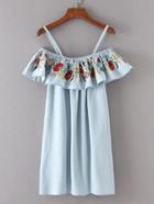 Romwe Cold Shoulder Flower Embroidered Dress