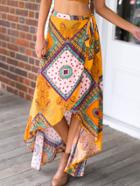 Romwe Lace Up Wrap Printed Color Skirt
