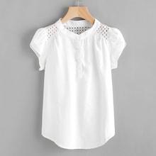 Romwe Schiffy Eyelet Panel Petal Sleeve Top