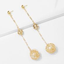 Romwe Ball Detail Drop Earrings