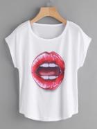 Romwe Mouth Print Dolman Sleeve Tee