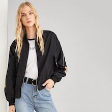 Romwe Letter Print Zip Side Bomber Jacket