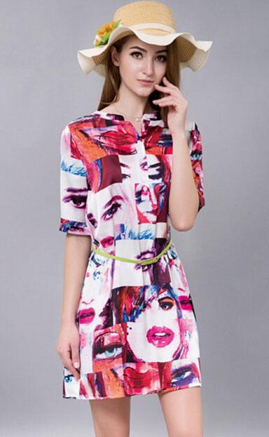 Romwe V Neck Lips Print Dress