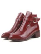 Romwe Wine Red Buckle Strap Pu Boots