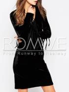Romwe Black Long Sleeve Tassel Dress