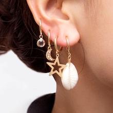 Romwe Shell & Star Charm Hoop Earrings 4pcs