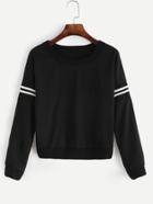 Romwe Black Varsity Striped Crop Sweatshirt