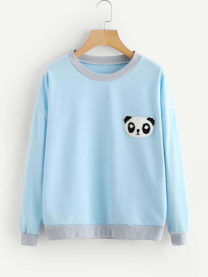 Romwe Panda Patch Drop Shoulder Sweatshirt