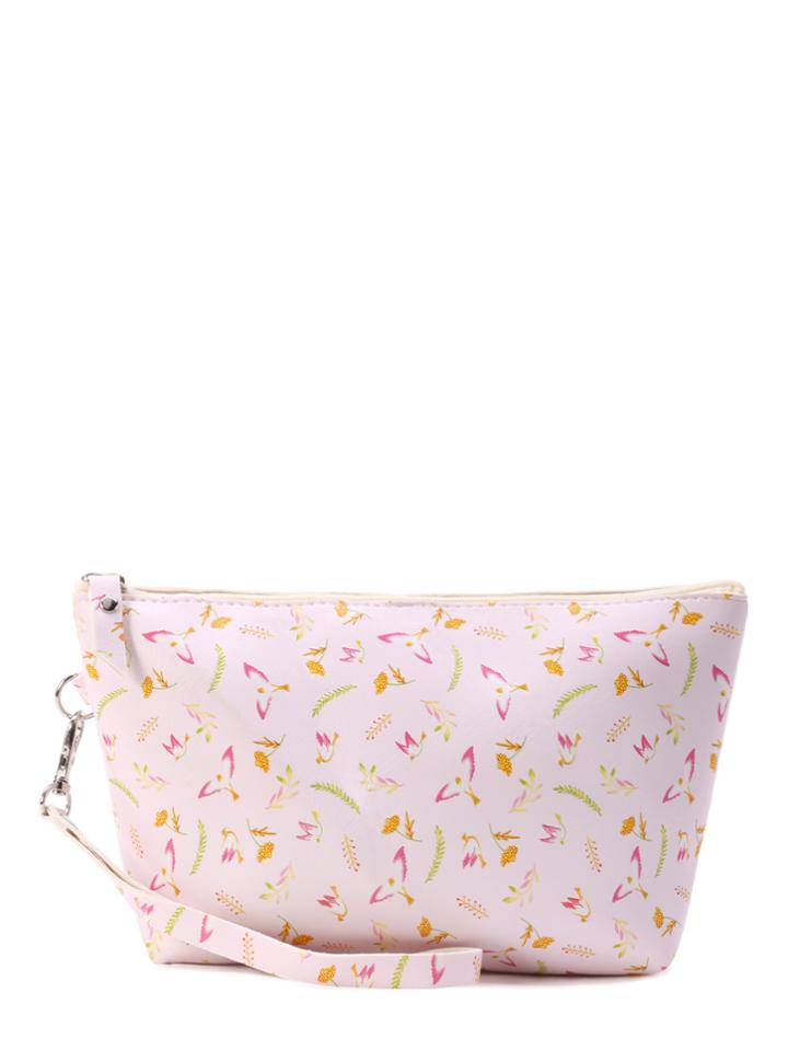 Romwe Bird Print Accessory Pouch With Wristlet