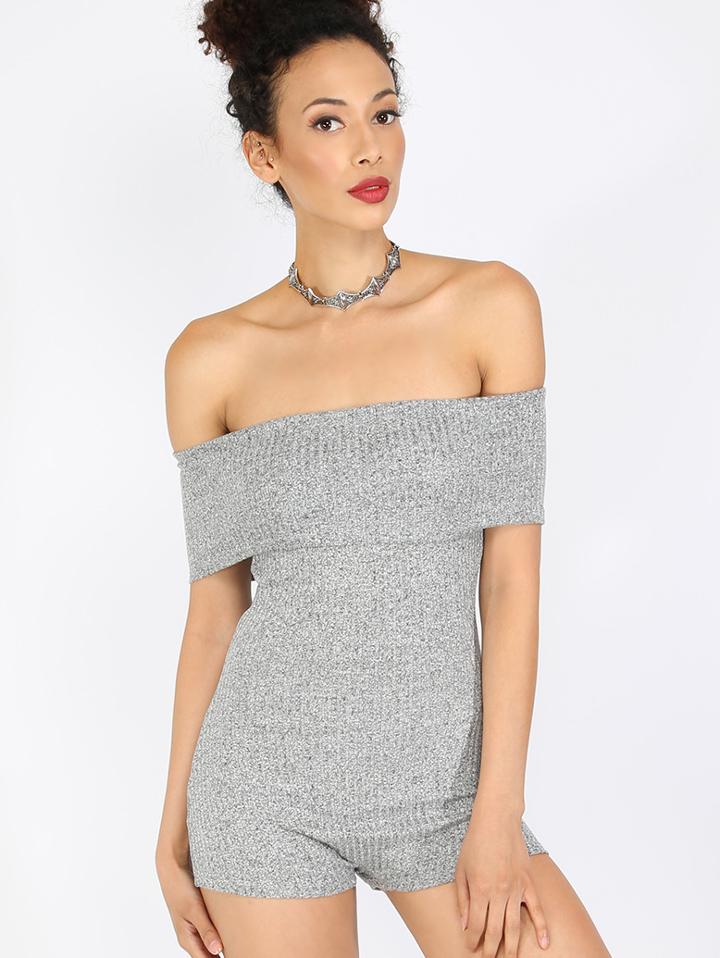 Romwe Grey Off The Shoulder Jumpsuit