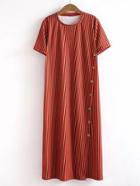 Romwe Vertical Striped Single Breasted Side Dress