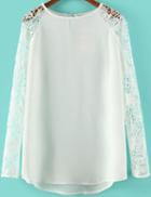Romwe Lace Long-sleeve Loose White Blouse