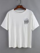 Romwe Cup Letters Embroidered White T-shirt