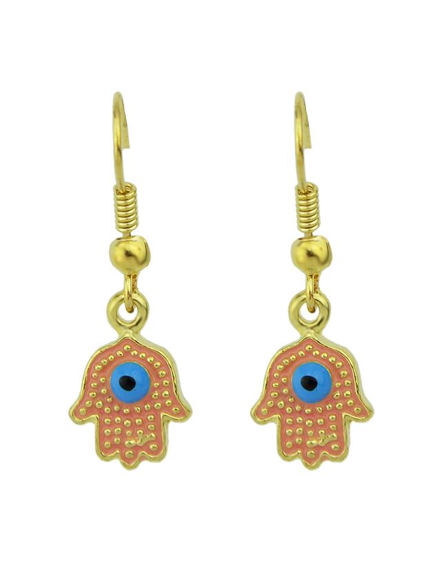 Romwe Trendy Style Enamel Hand Shape Long Drop Pink Earrings