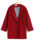 Romwe Double Breasted Lapel Woolen Wine Red Coat