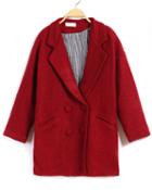 Romwe Double Breasted Lapel Woolen Wine Red Coat