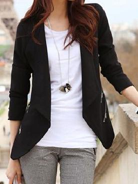 Romwe Long Sleeve Zippers Slim Blazer