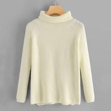 Romwe High Neck Raglan Sleeve Ribbed Sweater