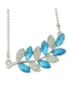 Romwe Fashion Jewelry Blue Rhinestone Pendant Leaf Necklace