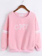 Romwe Letter Print Loose Pink Sweatshirt