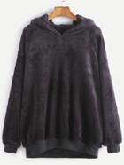 Romwe Black Raglan Sleeve Hooded Fleecy Sweatshirt