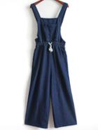 Romwe Strap With Pocket Wide Leg Denim Blue Jumpsuit