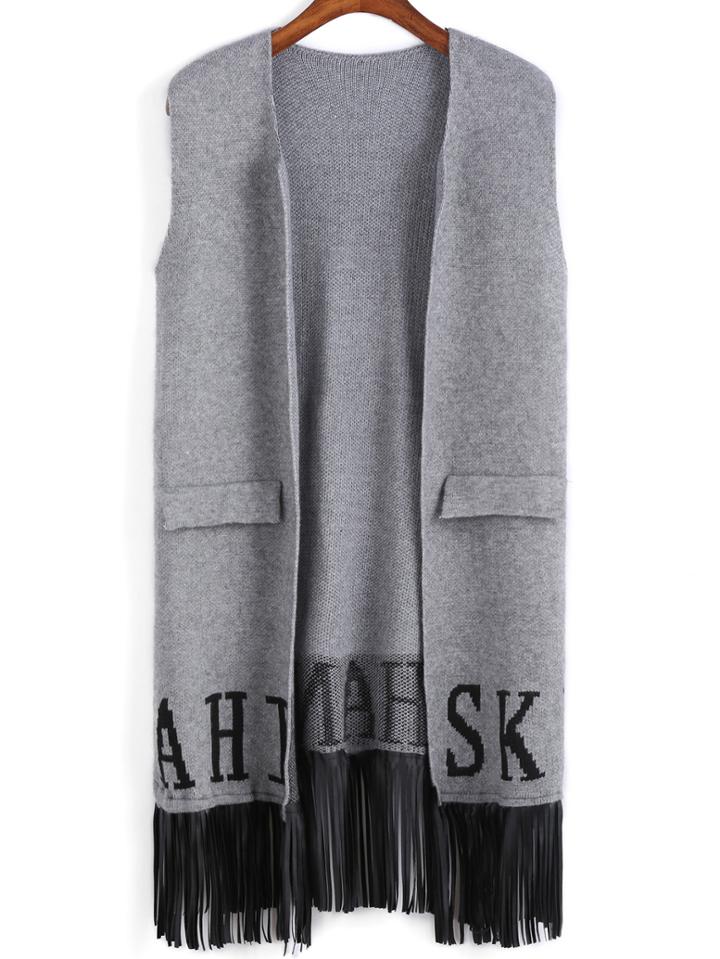 Romwe Letter Print Tassel Sweater Vest