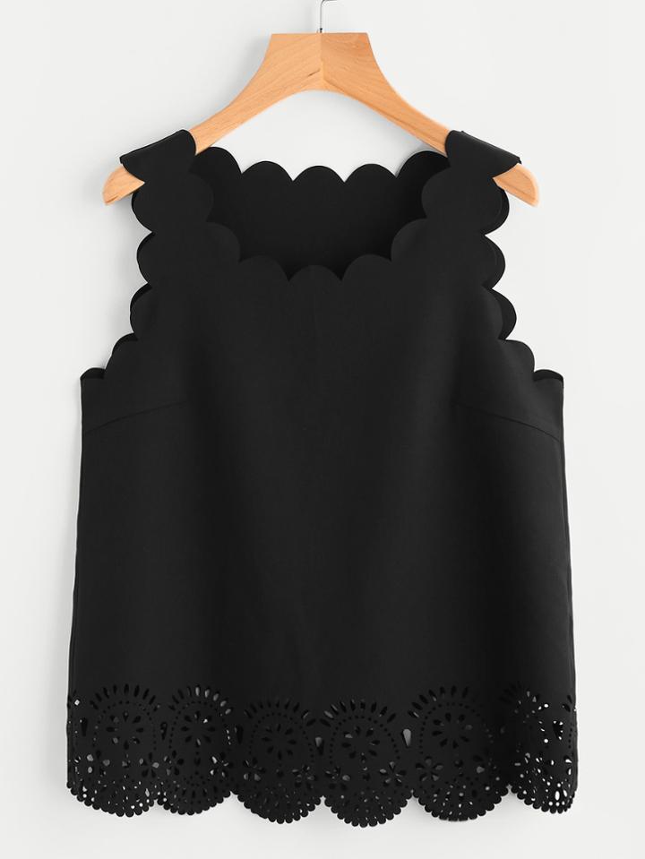 Romwe Scallop Edge Laser Cut Shell Top