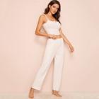 Romwe Eyelet Detail Cami Top With Pants Pj Set