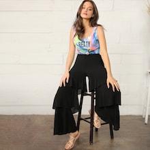 Romwe Layered Ruffle Hem Wide Leg Pants