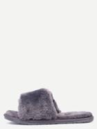 Romwe Grey Faux Fur Flat Slippers