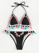 Romwe Pom Pom & Tassel Embellished Bikini Set