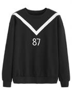 Romwe Black Contrast Number Print Sweatshirt