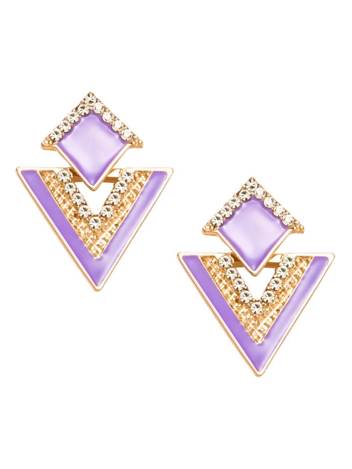 Romwe Purple Rhinestone Geometric Stud Earrings