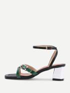 Romwe Two Tone Buckle Strap Block Heeled Sandals