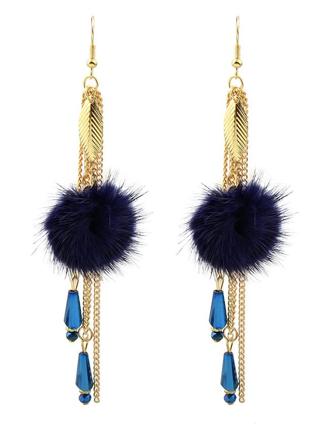 Romwe Blue Color Chain Long Hanging Earrings