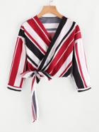 Romwe Wrap Self Tie Striped Top