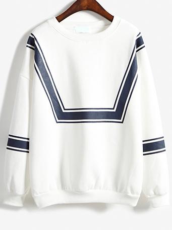 Romwe Round Neck Striped Loose Sweatshirt