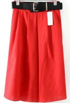Romwe With Belt Pleated Red Skirt