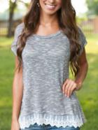 Romwe Lace Trimmed Side Slit T-shirt