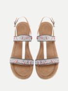 Romwe Stone Detail Strappy Flat Sandals