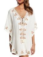 Romwe Embroidery Lace-up V Neck Cover-up Dress