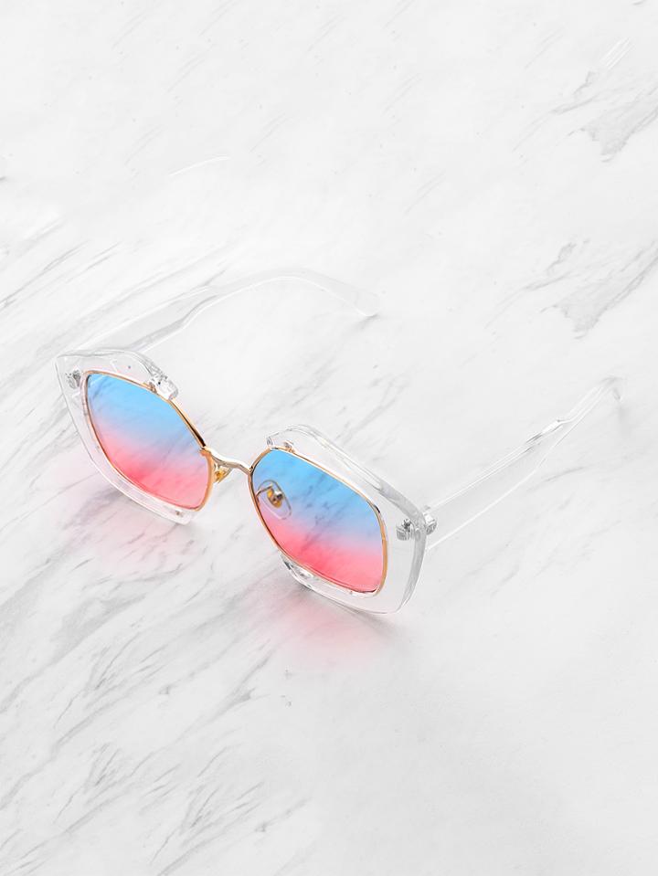 Romwe Ombre Lens Clear Frame Sunglasses