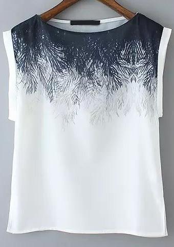 Romwe White Short Sleeve Floral Split T-shirt